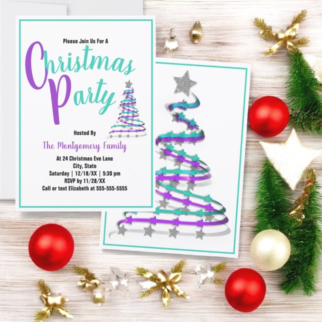 Modernes türkisfarbenes und Orchid Weihnachts-Part Einladung (front and back non traditional colors Christmas
save the date invitation)