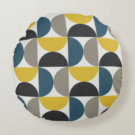 Modernes Turmer Gunmetal und blau aus dem Mittelal Rundes Kissen