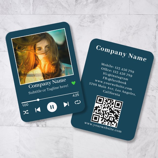 Modernes Turqouise QR Code Music Player Song Foto Visitenkarte (Von Creator hochgeladen)