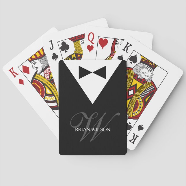 Modernes Tuxedo-Template | Eleganter Monogramm-Pok Spielkarten (Rückseite)