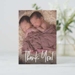 Modernes Twin Baby Foto Vielen Dank für Ihre Gebur Dankeskarte
