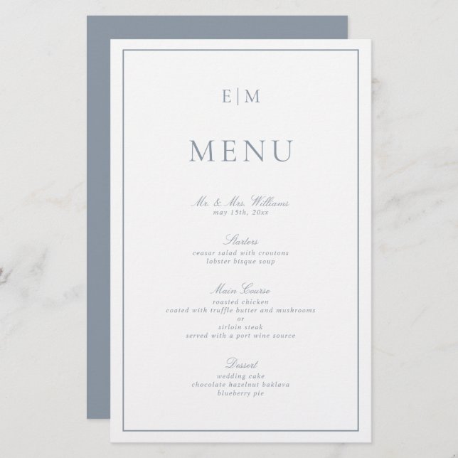 Modernes Typografie-Dusty Blue Monogram Wedding Me (Vorne/Hinten)