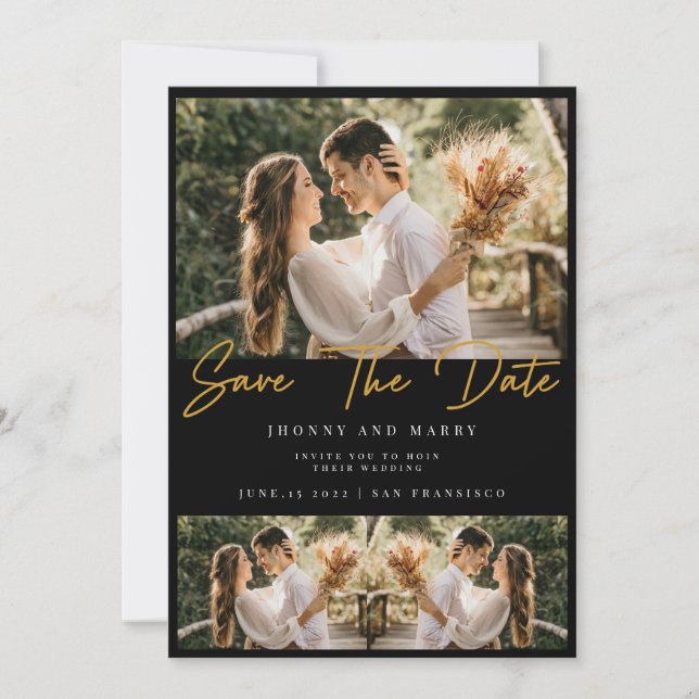 Modernes Typografie-Foto bei Hochzeiten rettet das Einladung (Vorderseite)