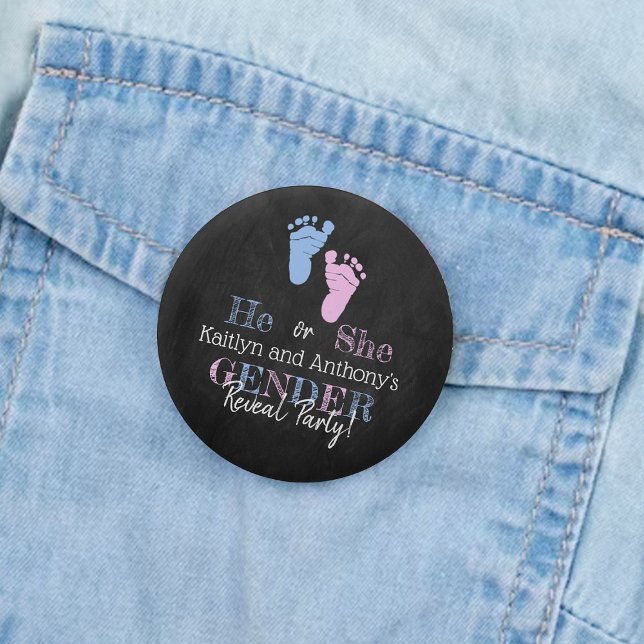 Modernes Typografie Gender Reveal Party! Babyparty Button (Von Creator hochgeladen)