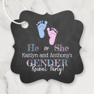 Modernes Typografie Gender Reveal Party! Babyparty Geschenkanhänger