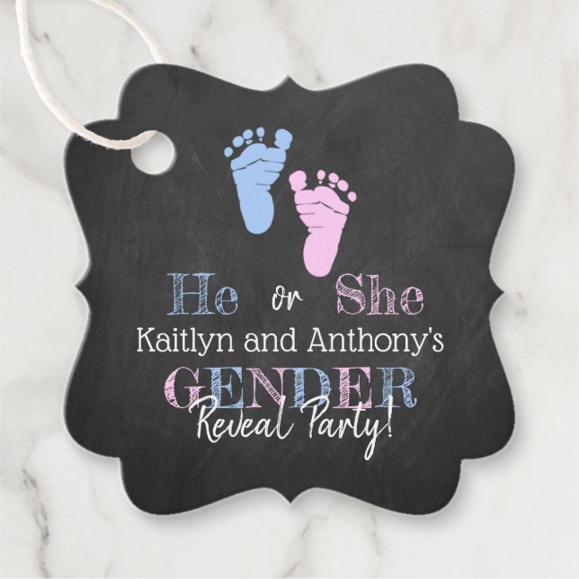Modernes Typografie Gender Reveal Party! Babyparty Geschenkanhänger (Vorderseite)