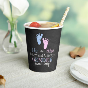 Modernes Typografie Gender Reveal Party! Babyparty Pappbecher