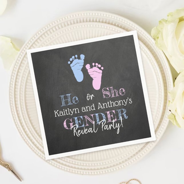 Modernes Typografie Gender Reveal Party! Babyparty Serviette (Von Creator hochgeladen)
