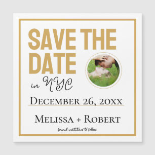 Modernes Typografie-Gold-Foto Save the Date Magnetkarte