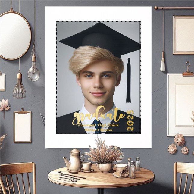 Modernes Typografie High School Graduate Hat Foto Foliendrucke (Modern Typography High School Graduate Hat Photo Foil Prints)