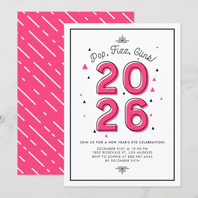 Modernes Typografie Pink 2022 Silvesterfest Party Einladung (Vorne/Hinten)