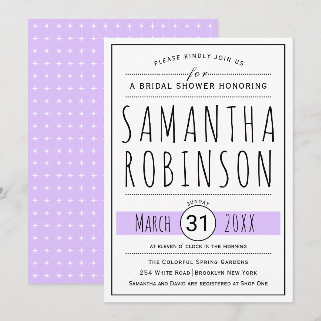 Modernes typografisches Brautparty Einladung (Vorne/Hinten)