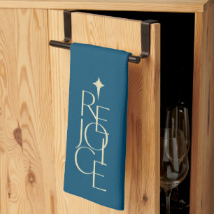 Modernes, typografisches REJOICE & Star Weihnachte Geschirrtuch
