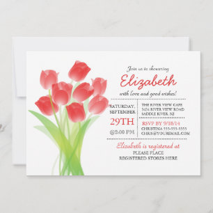 Modernes Typografisches Rotes Tulip-Brautparty Einladung