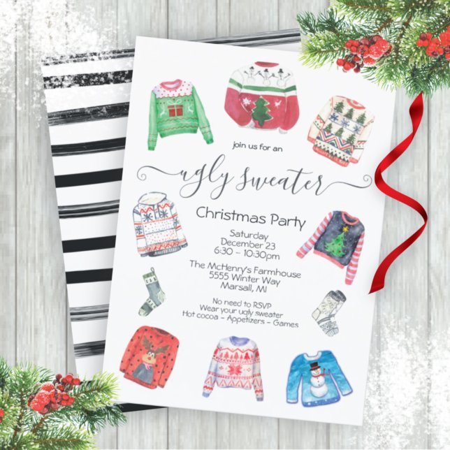 Modernes Ugly Sweater Holiday Weihnachts-Party Einladung (Von Creator hochgeladen)