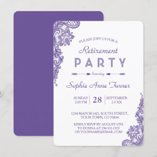 Modernes Ultra-Violet Lace Retirement Party laden Einladung