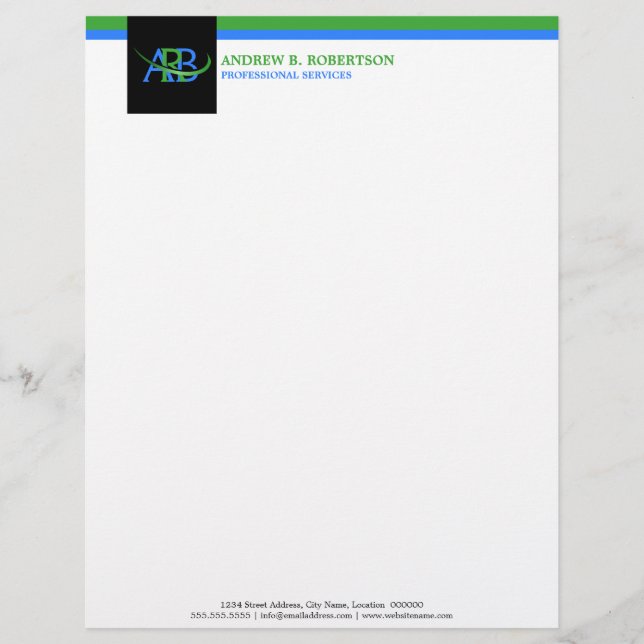 Modernes, umsetzbares Swoosh Monogram Business Briefkopf (Vorderseite)
