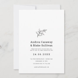 Modernes und einfaches schwarz-weißes Blattwerk Einladung