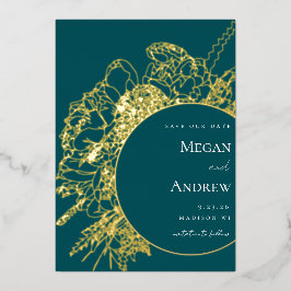 Modernes und elegantes Blumengesteck Save the Date Folieneinladung