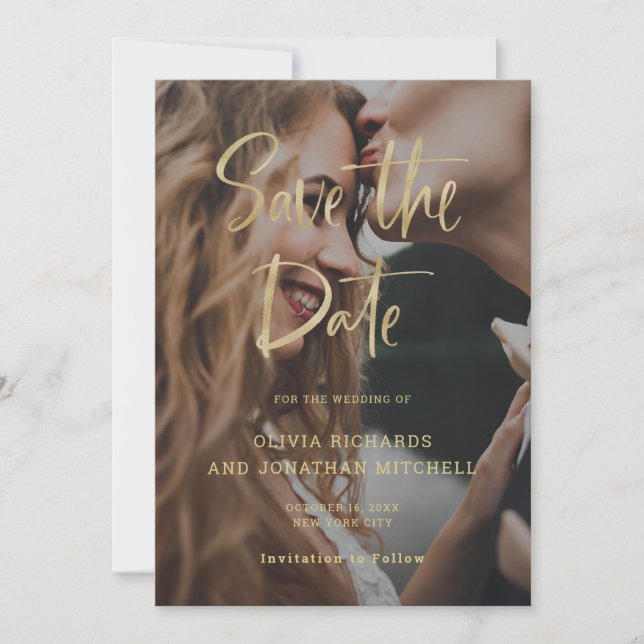 Modernes und elegantes Gold | Custom Foto Wedding Save The Date (Vorderseite)