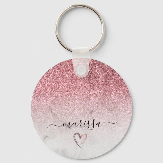 Modernes und elegantes Rose Gold Glitzer weißer Ma Schlüsselanhänger (Vorderseite)