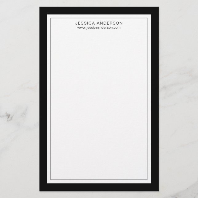 Modernes und elegantes Schwarz-Weiß-Personalisiert Briefpapier (Vorderseite)