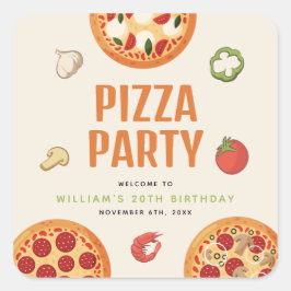 Modernes und italienisches Pizza-Party für jeden A Quadratischer Aufkleber