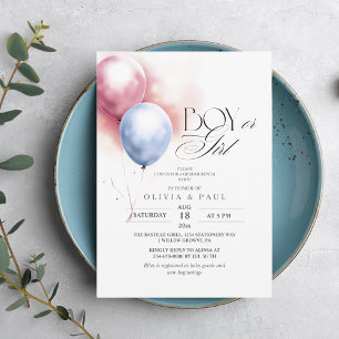 Modernes und minimales Balloons Gender Reveal Baby Einladung