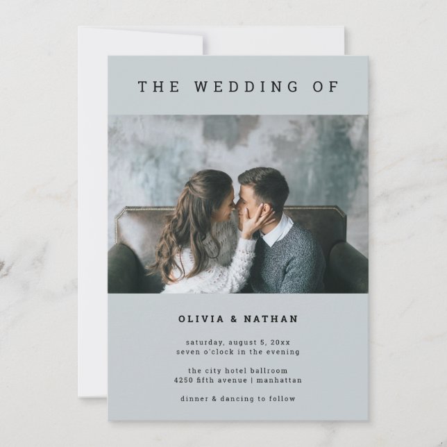 Modernes und minimales Grau | Hochzeit eines Fotos Einladung (Vorderseite)