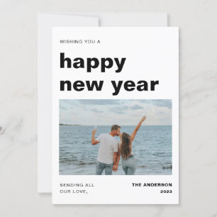 Modernes und minimales Neujahr mit Foto Feiertagskarte