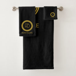 Modernes und minimales Schwarz & Gold Badhandtuch Set