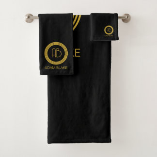 Modernes und minimales Schwarz & Gold Badhandtuch Set