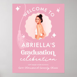Modernes und Retro-rosa Abschluss Begrüßungspult Poster