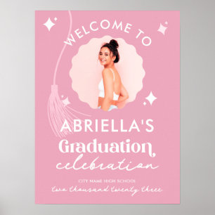 Modernes und Retro-rosa Abschluss Begrüßungspult Poster