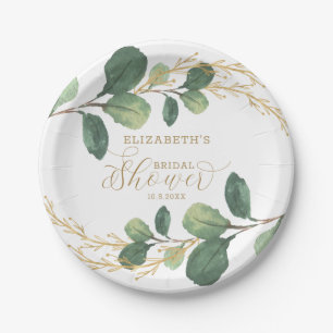 Modernes und stilvolles Green Gold Greenery Brautp Pappteller