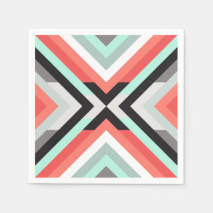 Modernes und trendy geometrisches Mintkorallendesi Serviette