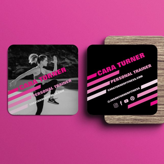 Modernes und trendy Personal Trainer Fitness Foto Quadratische Visitenkarte (Von Creator hochgeladen)