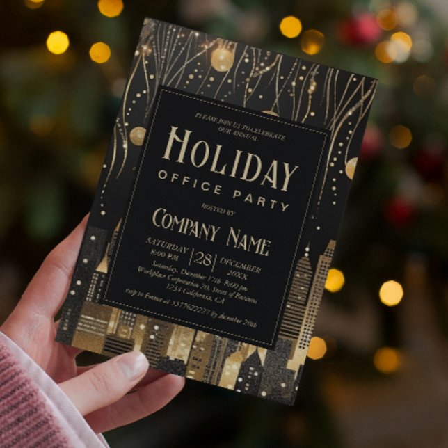 Modernes Urban Black & Gold Holiday Office Party Einladung (Von Creator hochgeladen)
