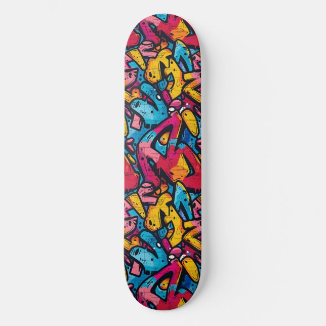 Modernes Urban Graffiti Grunge Muster Skateboard (Vorderseite)