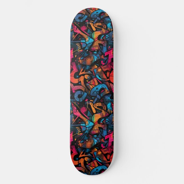 Modernes Urban Graffiti Grunge Muster Skateboard (Vorderseite)