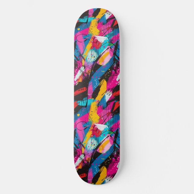Modernes Urban Graffiti Grunge Muster Skateboard (Vorderseite)