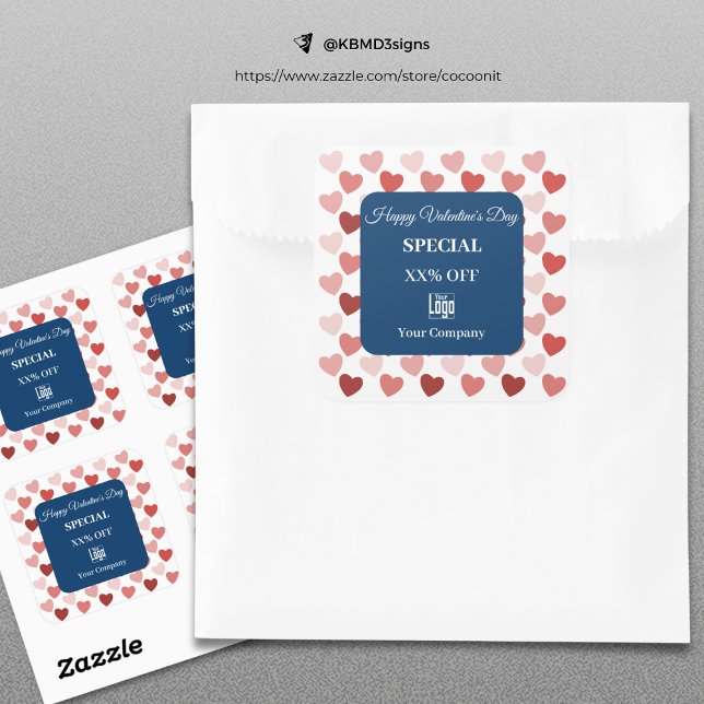 Modernes Valentinstag-besonderes Herz-Muster Quadratischer Aufkleber (Modern Valentine's Day Special Heart Pattern Square Sticker, Blue Read Heart Pattern)