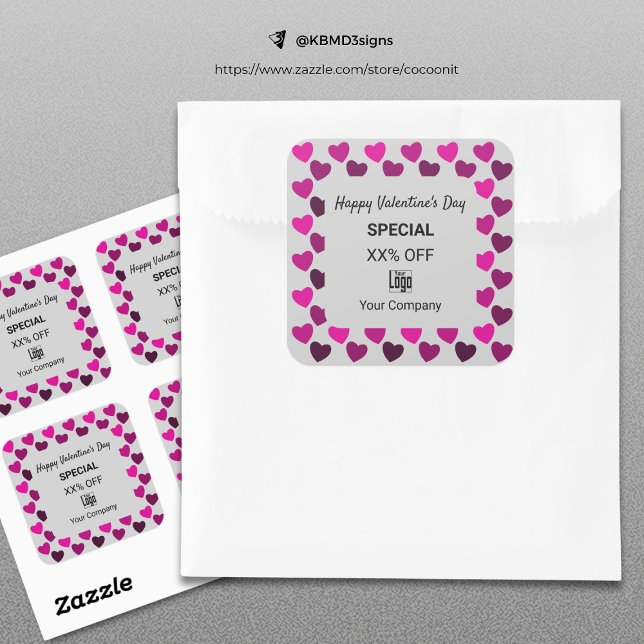 Modernes Valentinstag Special Rotes Herz Grau Quadratischer Aufkleber (Modern Valentine's Day Special Red Hearts Gray Square Sticker)