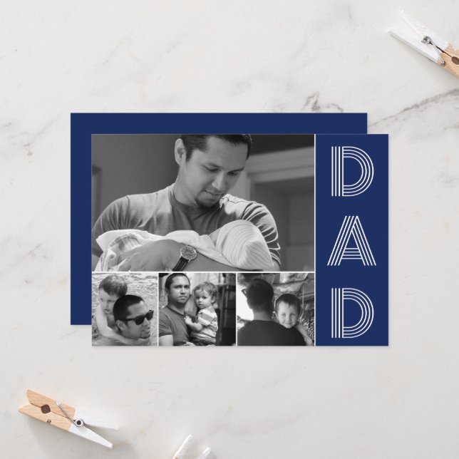 Modernes Vater Navy Blue Fathers Day Foto Karte (Vorderseite/Rückseite Beispiel)