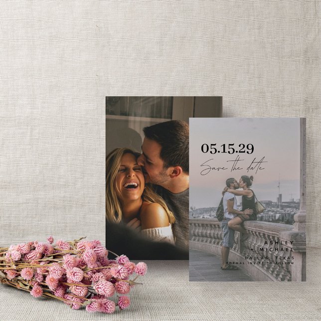 Modernes Vellum Overlay Einfache Typografie 2 Foto Save The Date (Save the Date: Love is in the air!)
