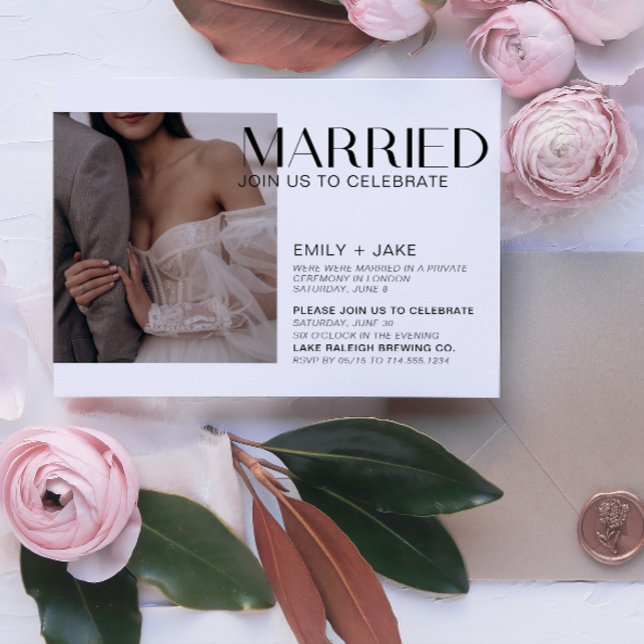 Modernes Verheiratetes 4-Foto Hochzeitsempfang Par Einladung (Wedded Bliss! Join Our Post-Wedding Bash 🥂🎉 [Customize Here])
