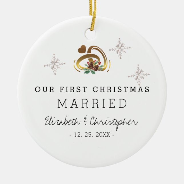 Modernes Verheiratetes Foto zu Weihnachten Keramik Ornament (Vorne)