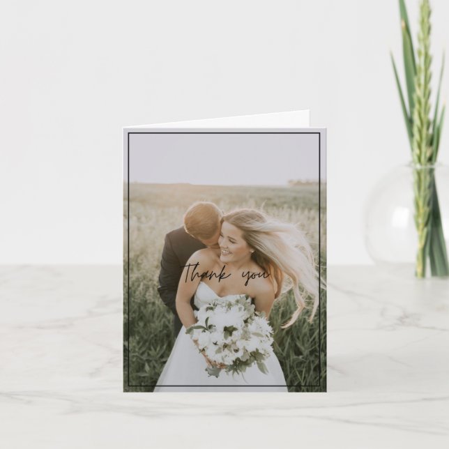Modernes vertikales Foto Hochzeitsschrift Vielen D Dankeskarte (Vorderseite)