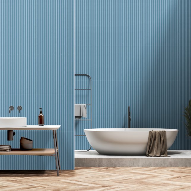 Modernes Vertikales Niagara Blue Striping Muster Tapete (Badezimmer)