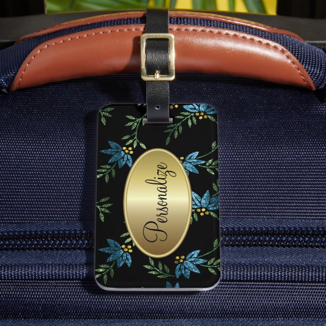 Modernes, Viktorianisches Aquamarines Blumendesign Gepäckanhänger (Vorderseite Insitu 2)